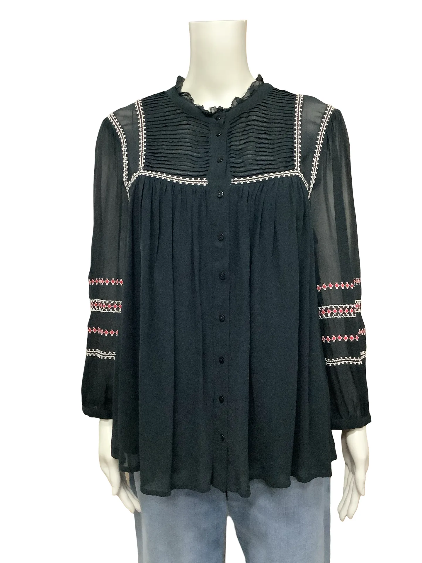 Ba&sh Top Blue Long Sleeve Button Up Size: L